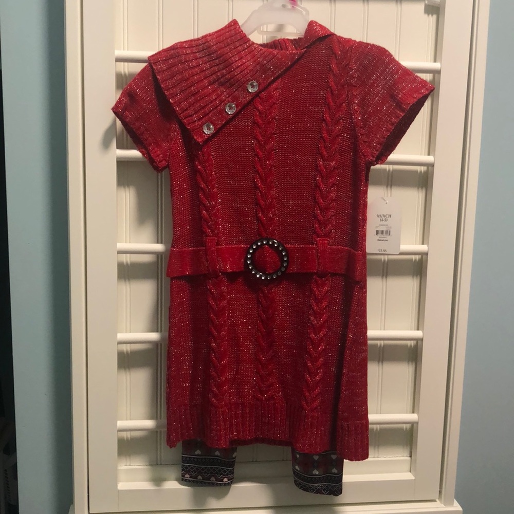 Sparkly Red Christmas Dress and Legging Set